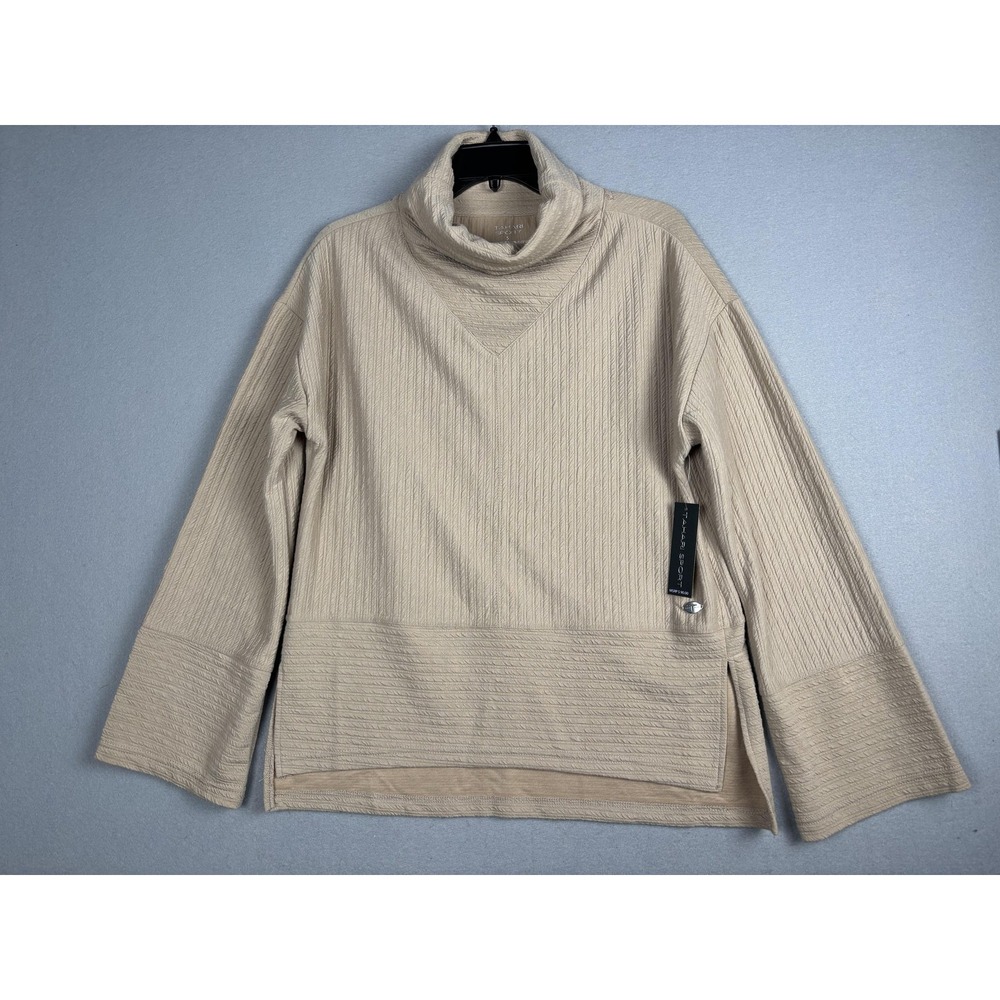 Tahari Sport Sweater Womens Small Beige Cowl Neck Textured Long Sleeve Pullover